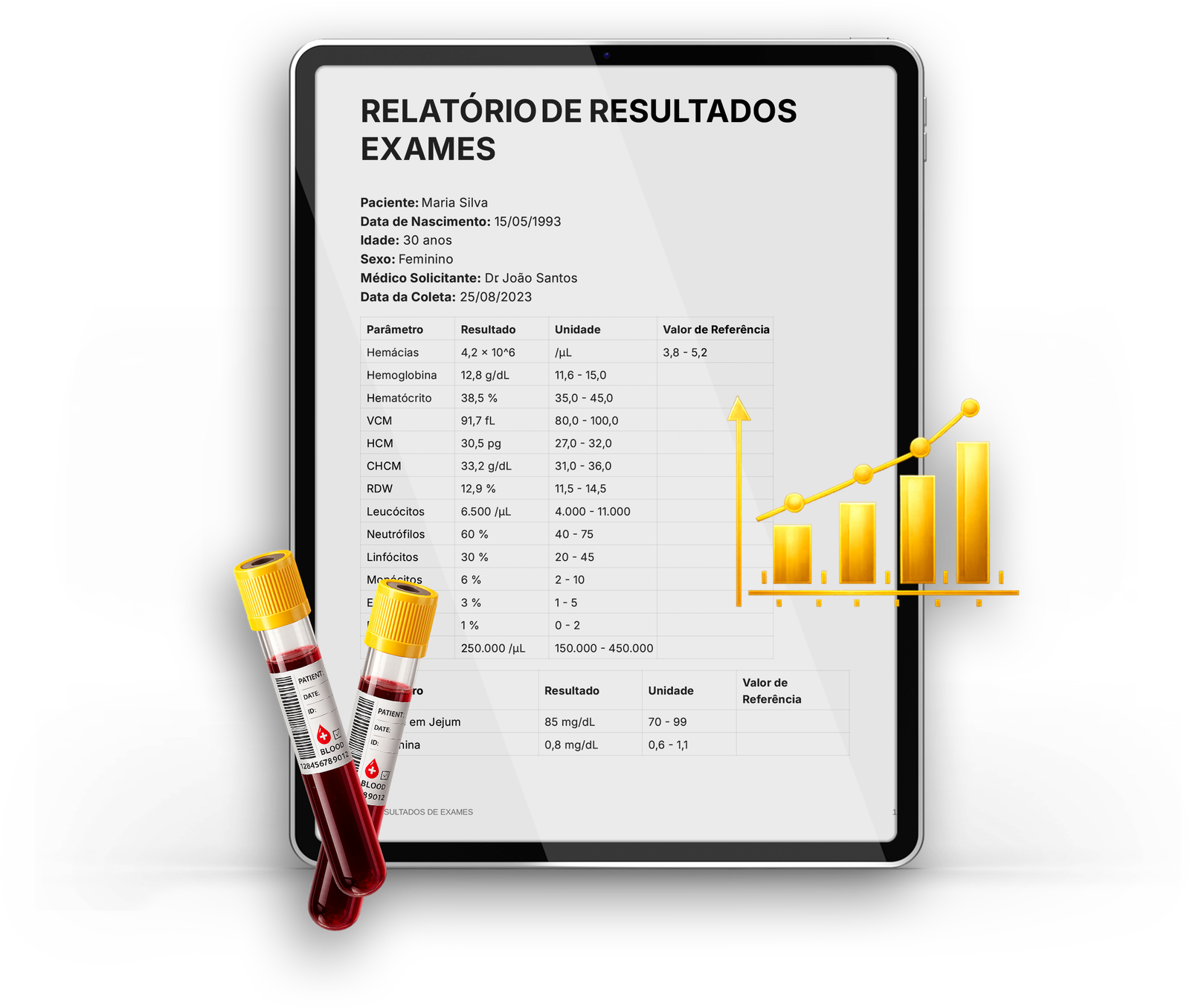 Mockup de interpretação clínica de exames